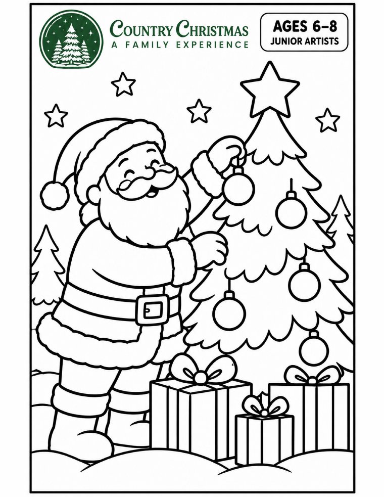 Preview of the Santa Decorating a Christmas Tree coloring sheet